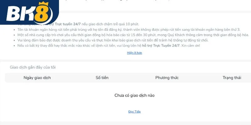 Cập nhật về điều kiện rút tiền BK8 cho thành viên